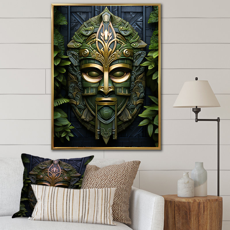 Masque africain ancestral - Masque africain, Cadre flottant doré, H 20 po x l 12 po