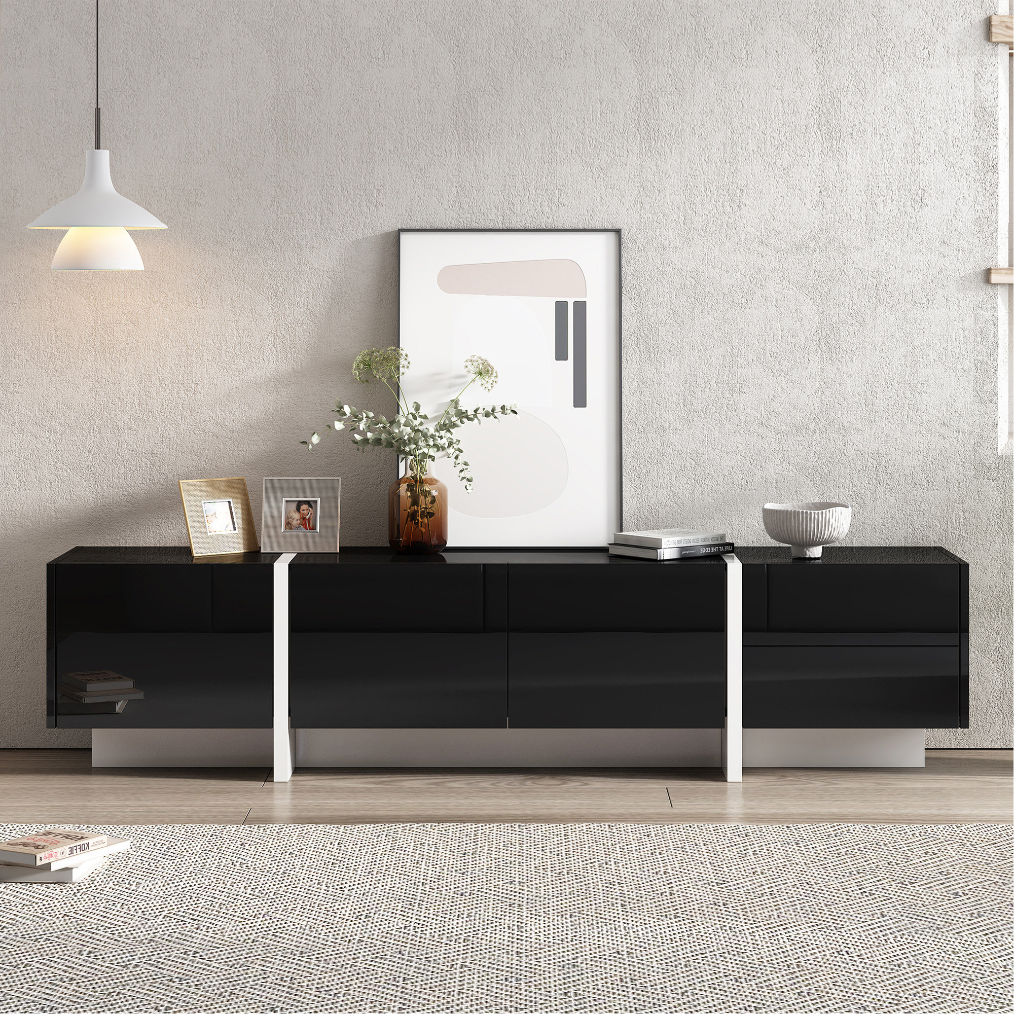 Ebern Designs Modern Rectangle Design TV Stand With High Gloss UV ...