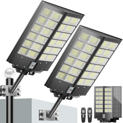Solar Street Lights Outdoor 9000W Equivalent - LED Solar Powered Dusk To Dawn Security Light With Motion Sensor, IP67 Waterproof For Parking Lot, Garden, Yard, Pathway Lighting (2 Pack)