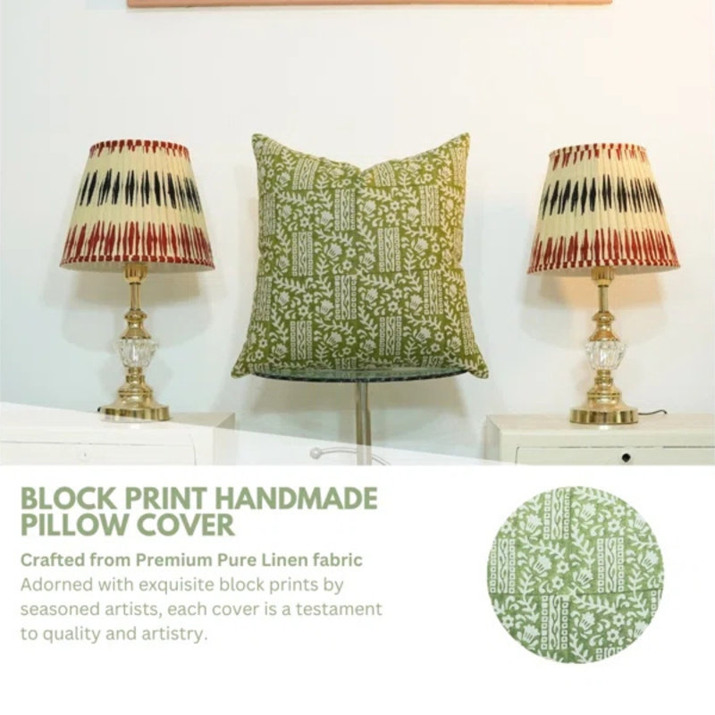 Linen Pillow Cover, Rectangular, 14" x 20", Green/White Floral 2