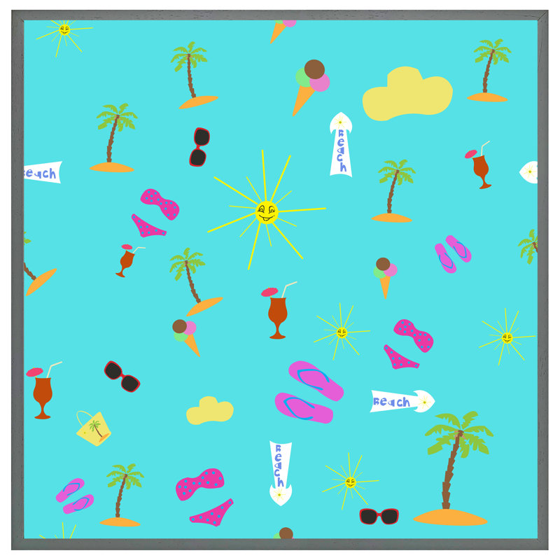 Curtsinger Beach Cartoons - Single Picture Frame Print, 76cm H x 76cm W x 4cm D, Grey Framed
