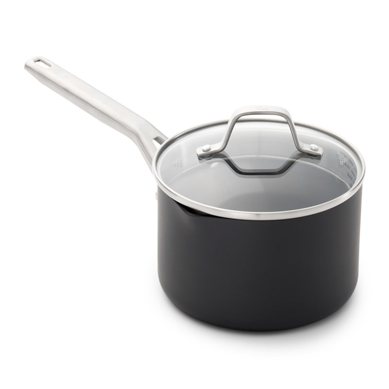 2.5-Quart Black Aluminum Nonstick Saucier with Lid