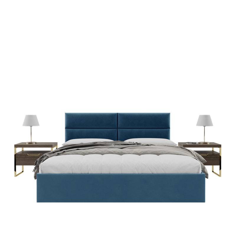Sapan Upholstered Headboard, King, Velvet Micro Fiber Peacock Blue