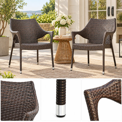 Chaises de patio d'extérieur en résine tressée, en rotin PE résistant aux intempéries, ensemble de 4, brun