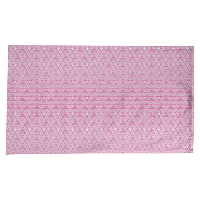 Nappe géométrique en coton - Triangles dessinés à la main, collection Jordao, lavable à la machine, Rose / blanc