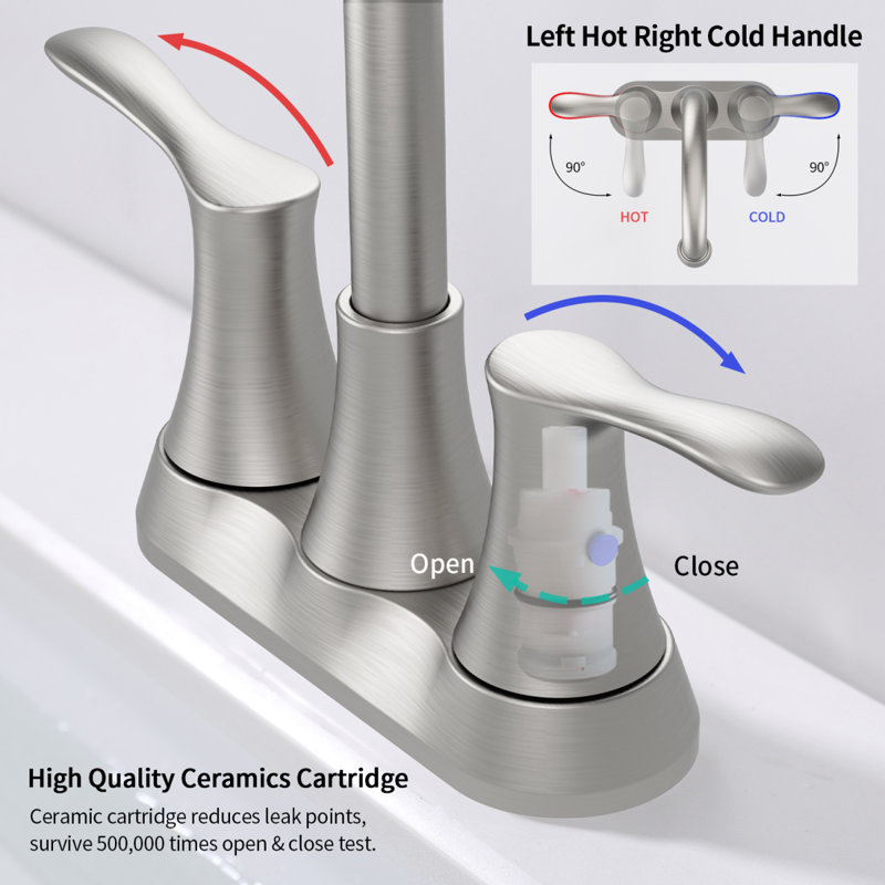 Bathroom Faucet Brushed Nickel, 4" 2-Handle Centerset Basin Faucet With Pop-Up Drain & Supply Lines 11