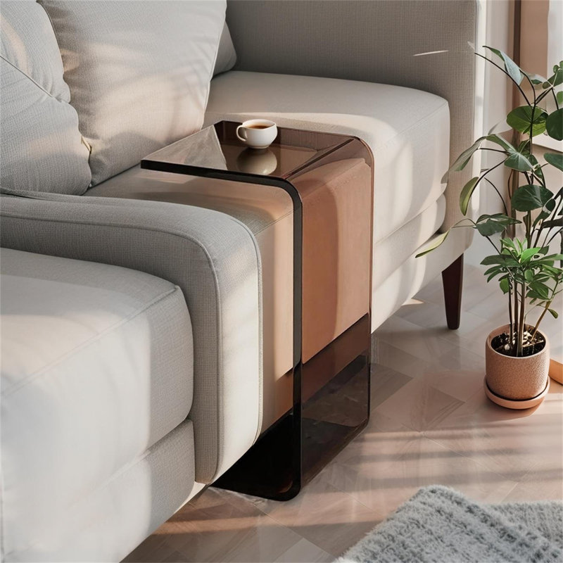 25.4" Acrylic Coffee Table – Modern Waterfall Design Side Table, Thick End Table For Living Rooms And Bedrooms,Brown, Brown