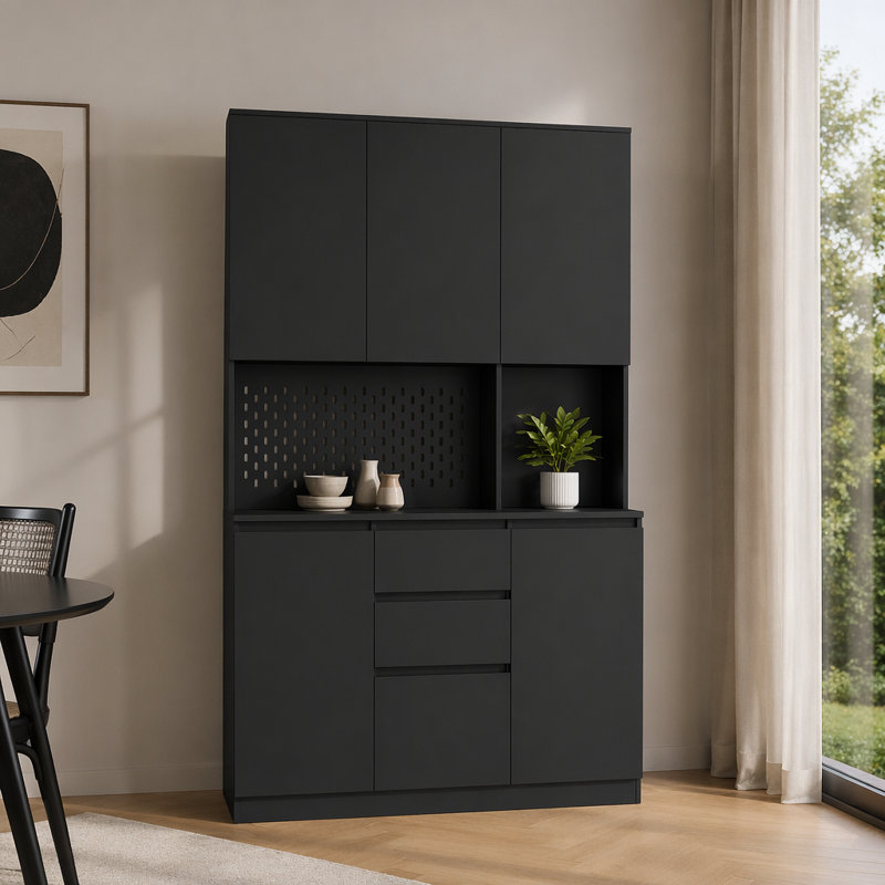 Armoire de cuisine autoportante de 74 pouces avec 6 portes, 3 tablettes et 2 tiroirs pour des solutions de rangement polyvalentes