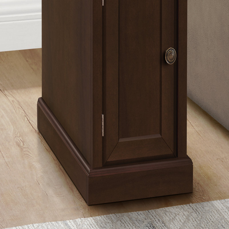 Table d'appoint, table de bout, table d'appoint, table de chevet, étroite, lampe, tiroir de rangement, placage, traditionnel