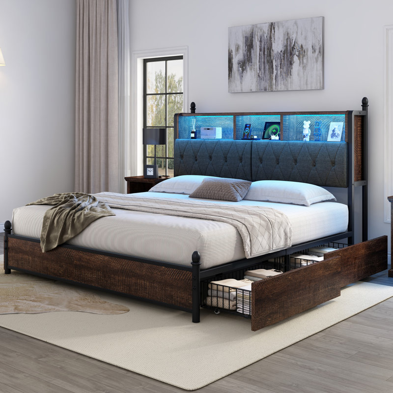 Tryston Bed Frame With Bookcase Headboard, Brown, King