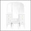 Coiffeuse de maquillage blanche antique avec miroir triple et coiffeuse à 6 tiroirs, incluant tabouret et miroir pleine longueur pour une chambre à coucher élégante