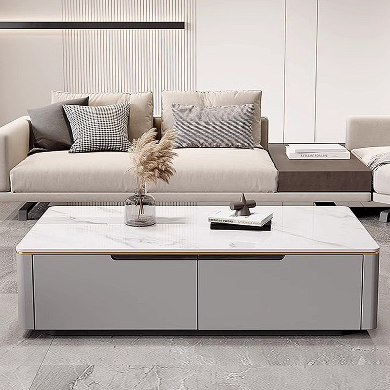 Modern Simple Rectangular Rock Slab Coffee Table, 16.93" H x 51.18" L x 27.56" W