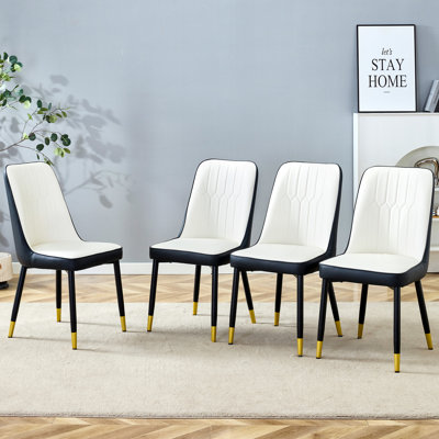 Modern Two Tone Faux Leather Dining Chairs with Geometric Tufting and Metal Legs