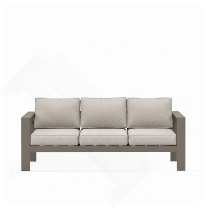 Canapé de patio 75 po 3 places toutes saisons en métal avec coussins épais beige et structure kaki, Beige Cushion/Khaki Frame