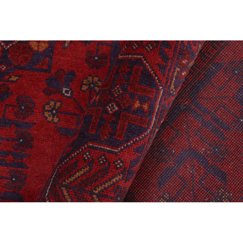 Tapis rouge foncé / bleu foncé en laine noué à la main Madonia