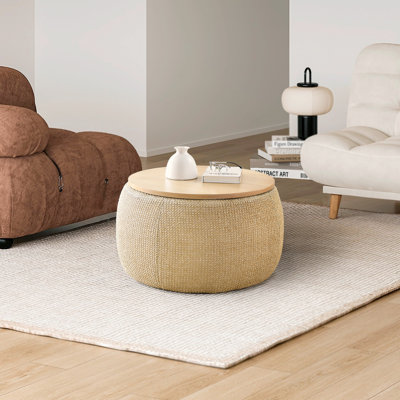 Repose-pieds rond avec rangement en rotin