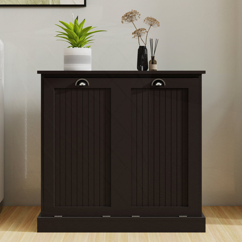 Two-Compartment Tilt-Out Laundry Sorter Cabinet, Black