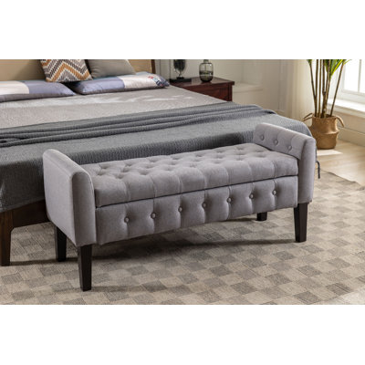 Diethmar Fabric Storage Bench with Rubberwood Legs