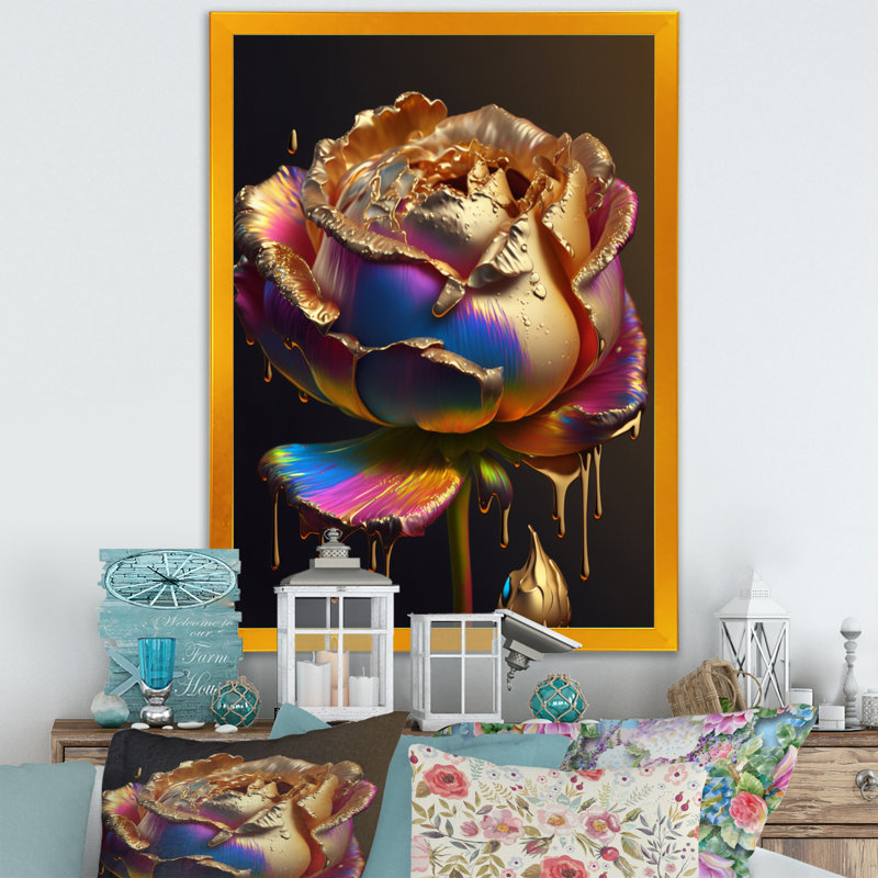«Larra Rainbow Peony», impression sur toile, Encadrement doré, H 40 po x l 30 po x P 1,5 po