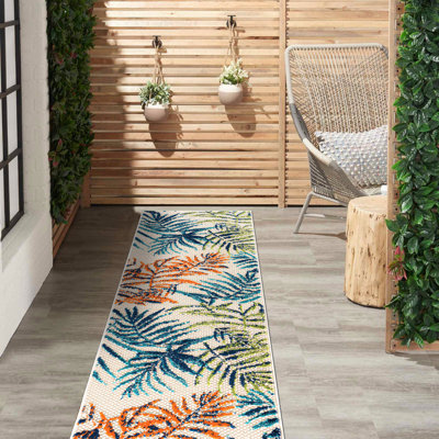 Onley Palm Frond Floral Orange/Ivory/Blue Indoor & Outdoor Area Rug
