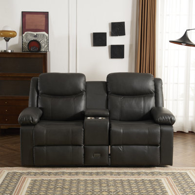 Power Brano Sofa ,Manual Double Recliner With Massage&Heat, RV Loveseat Chair Clearance With Side Pockets,Storage, Cup Holders For Living Room