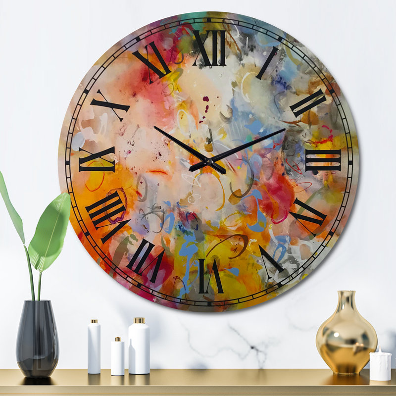 Blue And Yellow Color Whirls - Large Modern Wall Clock, Large