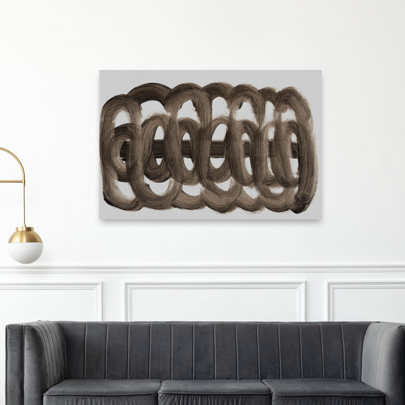 Brown Rhythmic Loops Abstract Contemporary Minimalist Wall Art Print 1 Piece Wrapped Canvas Wall Art, 101.6cm H x 152.4cm W
