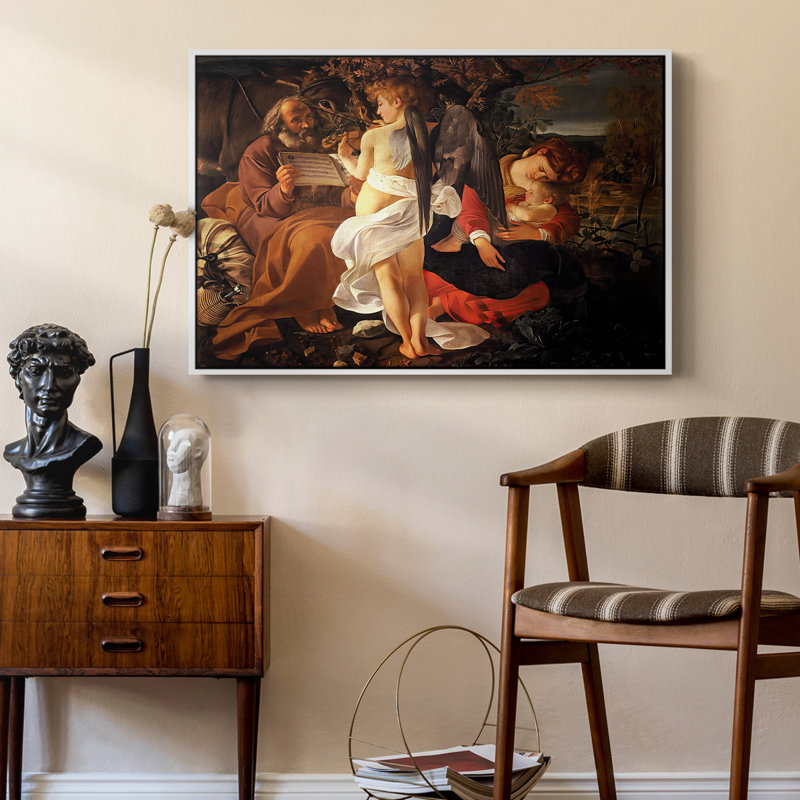 Reposez-vous sur la fuite en Égypte, v. 1597 - Toile tendue avec châssis Caravaggio, 24 po x 36 po, Blanc