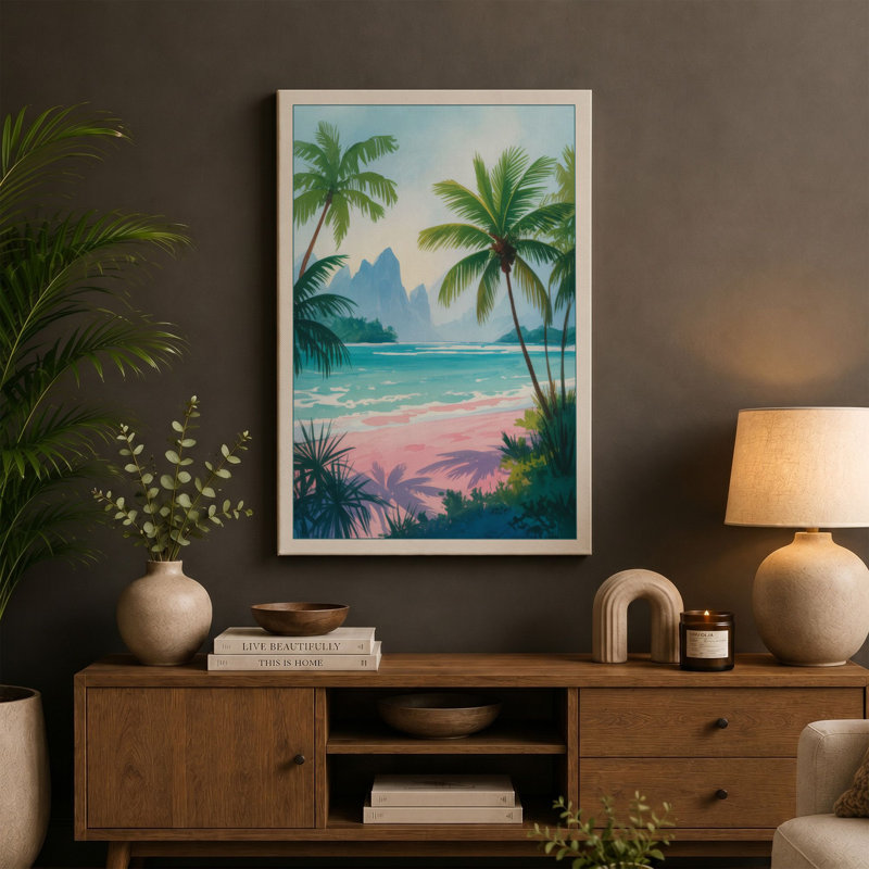 Tropical Lagoon at Dawn Coastal - Wrapped Canvas, 36x24 - 91.4 x 61.0 cm, White Border