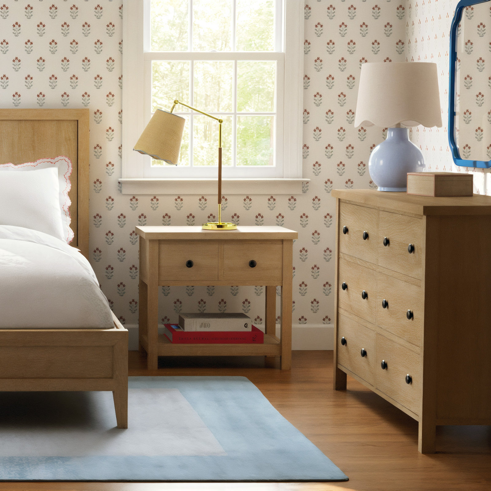 Maura Accent Table Lamp, Tan, Blue, 22"H x 15"W x 15"D
