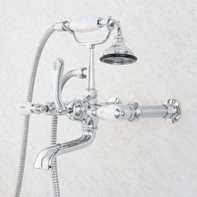 Telephone Style Wall Mounted Tub Faucet with Porcelain Lever Handles