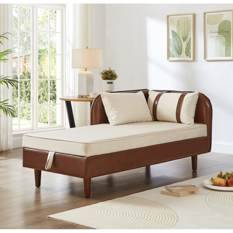 Canapé de rangement 65 po en polyuréthane brun et velours beige, Beige/brun