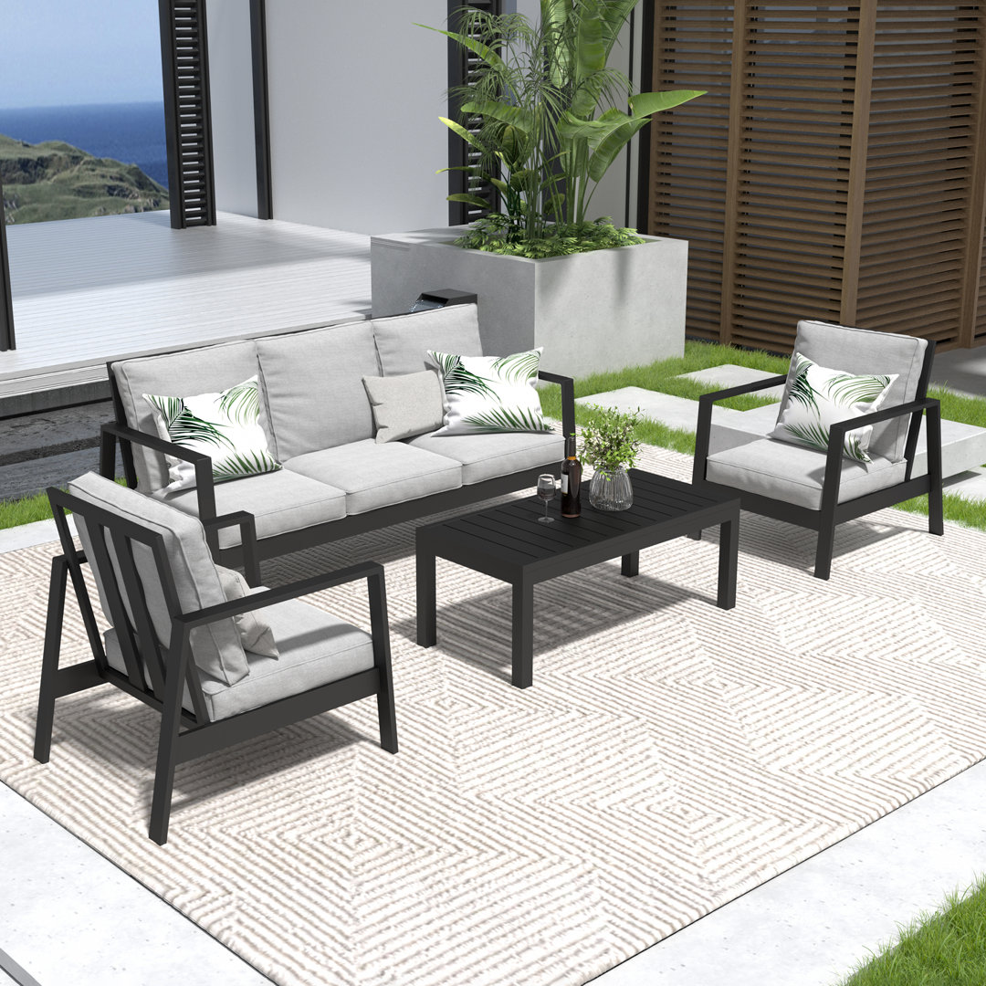 Brandtley Aluminum 4-Piece Outdoor Sofa Seating Group With Cushions Green4ever Cushion 