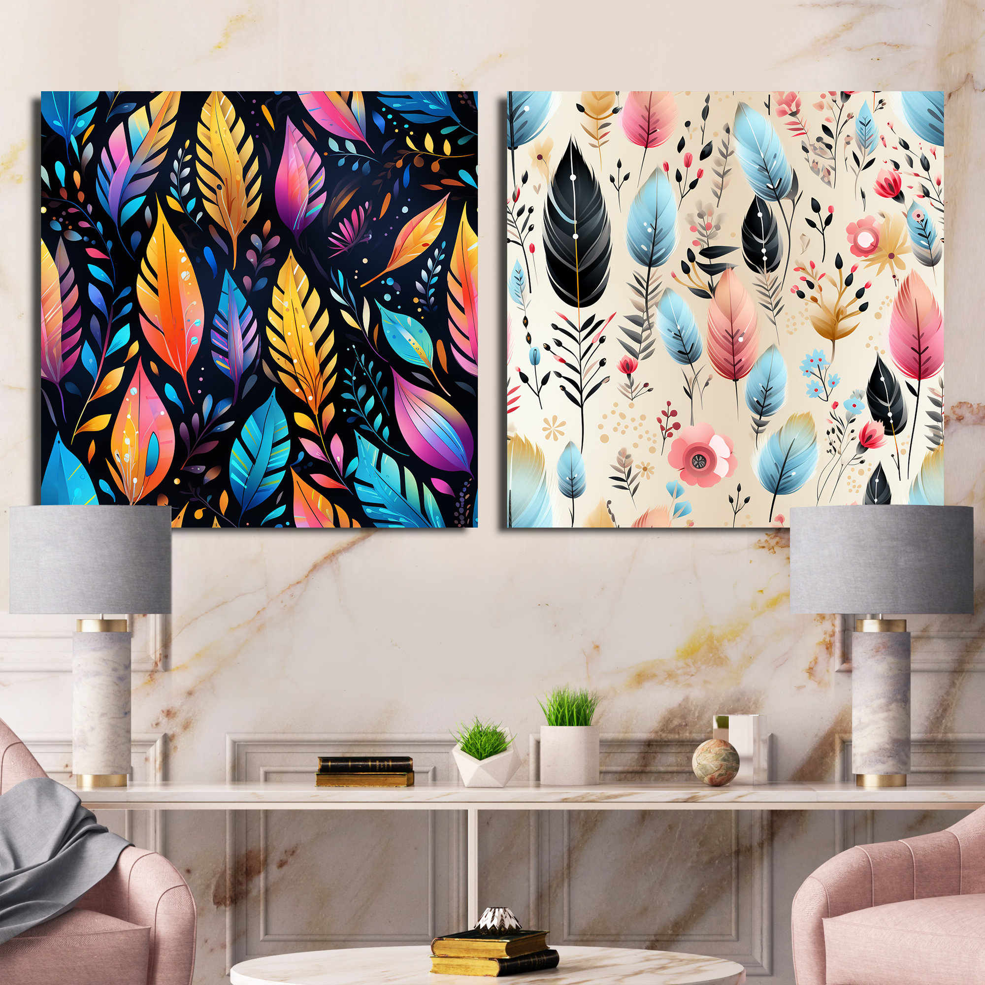 Design Art Tribal Dreamscape Feather Boho Pattern - Abstract Collages ...