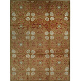 Brown Hand-Knotted Wool Floral Trellis Motif European Modern Contemporary Carpet Rug
