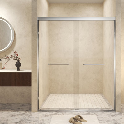 56-60"x72" Brushed Nickel Double Sliding Shower Doors 6mm Tempered Glass with Film Aluminum Frame Steel Handle