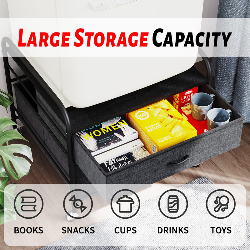 Black Metal Frame Iron Top 2 Drawer Storage Cart