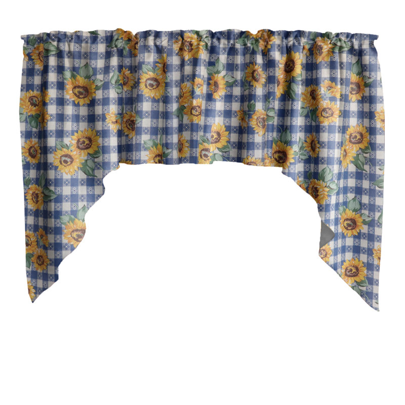 Cantonnière à motif de tournesols, Bleu taverne