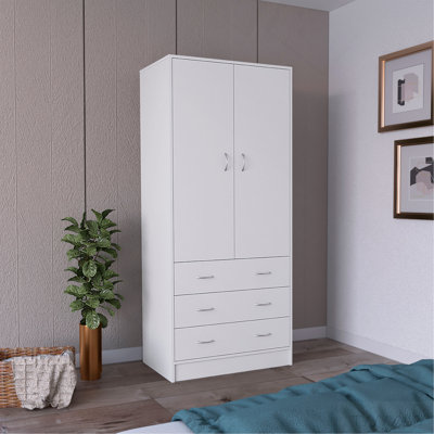 Armoire 71" H, With 2 Doors, 3 Drawers And 1 Hanging Rod, White