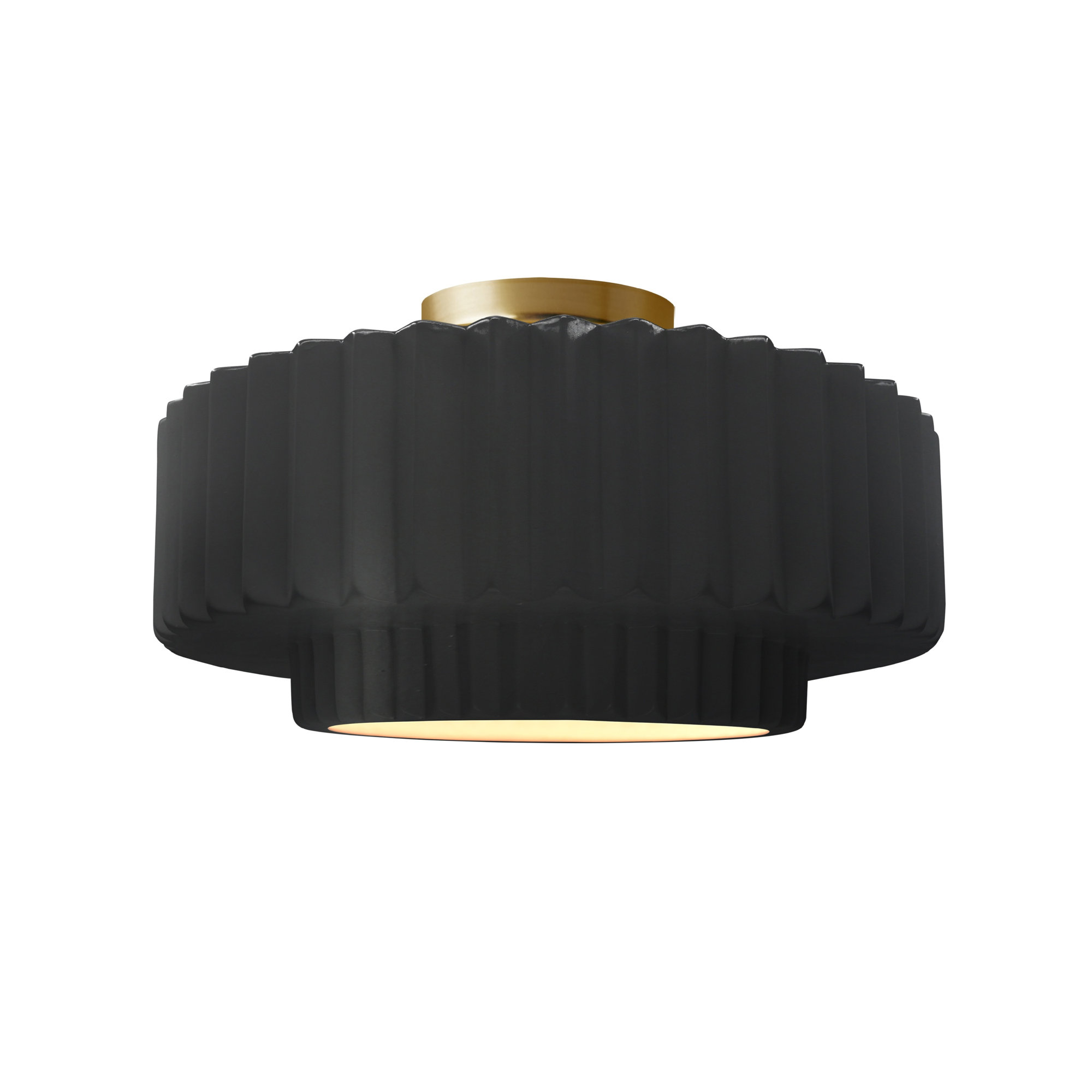 Single Light Ceramic LED Semi Flush Mount, Carbon Matte Black, 7.25" H x 14.5" W x 14.5" D, Brushed Brass