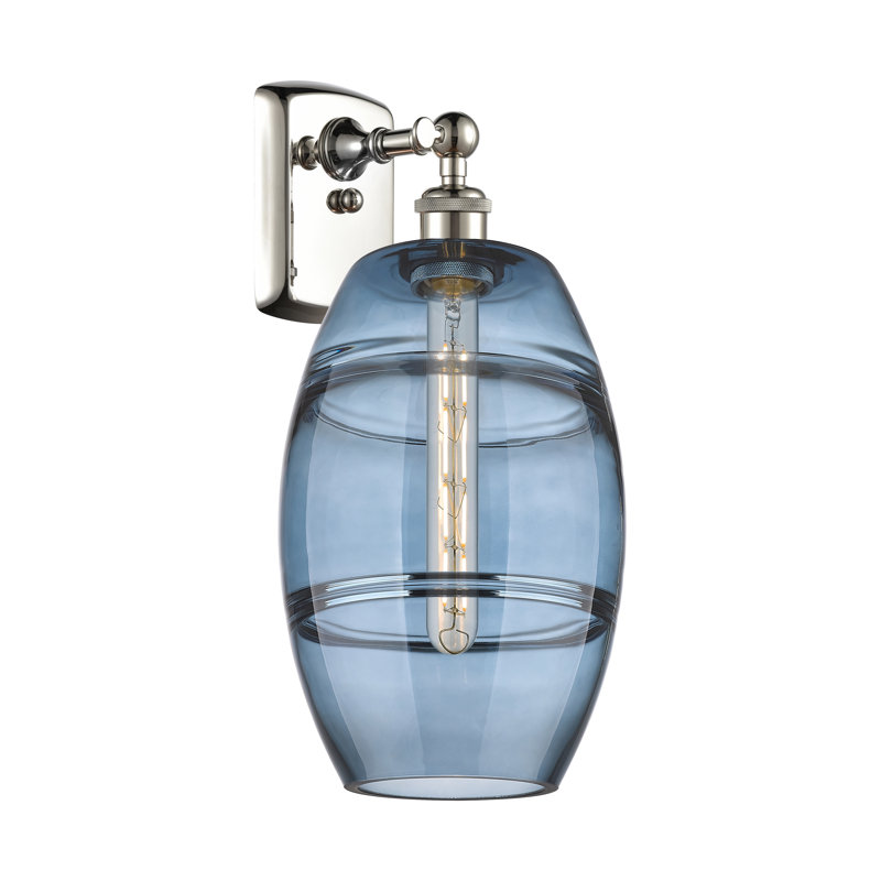 Applique murale en acier Bettylou, Bleu princesse, H 10,88 po x l 8 po x P 8,13 po, Nickel poli