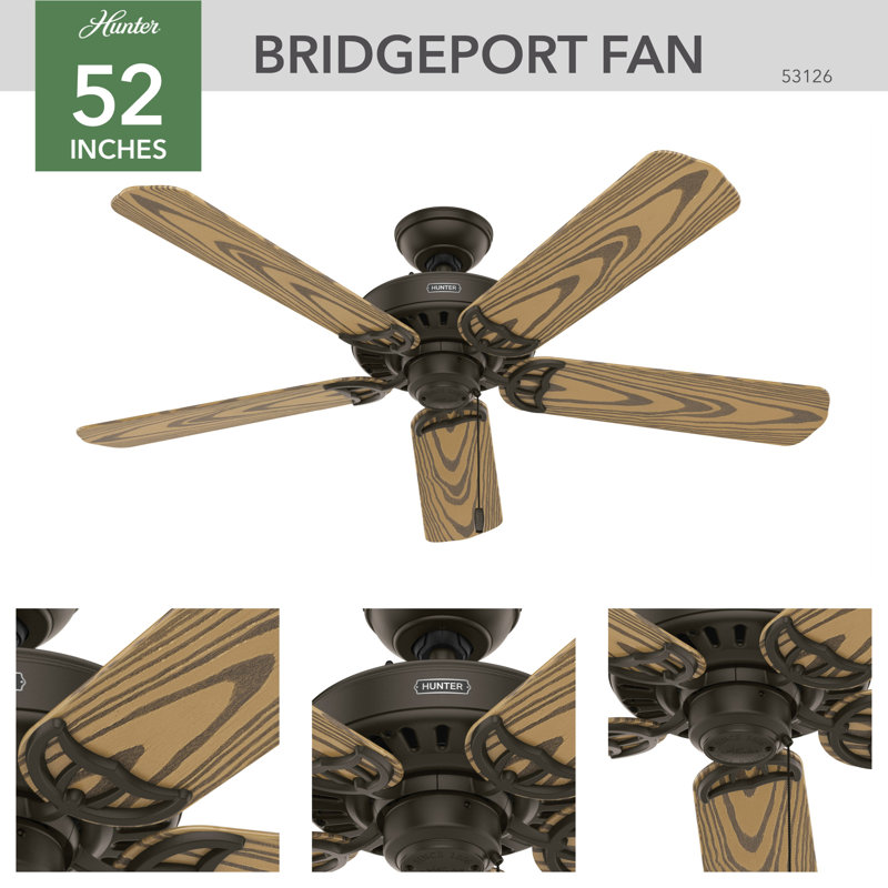 52" Bridgeport 5 - Blade Outdoor Standard Ceiling Fan with Pull Chain, Bronze