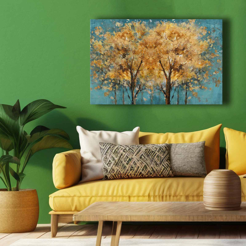 «Golden Trees» sur toile turquoise