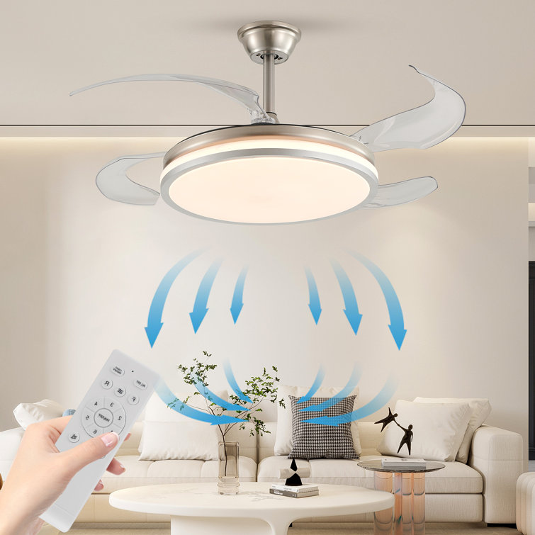 42" 4- Blade 2 Layer Design Modern LED Retractable Ceiling Fan With Remote Control And Lights