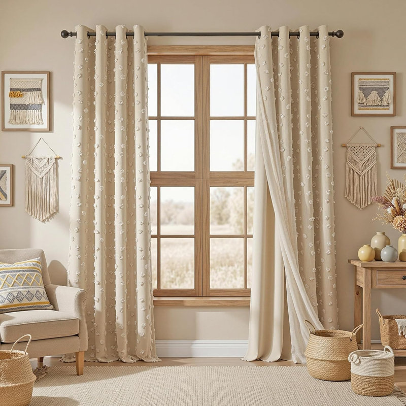 Rideaux boho beige pour le salon 84 pouces