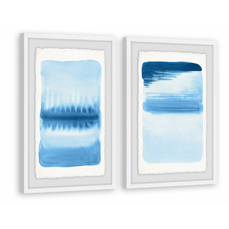 « blue flows ii diptych », ensemble de 2 reproductions de peintures à l’aquarelle encadrées, H 30 po x l 20 po x L 1,5 po