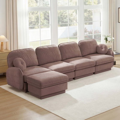 Chenille L-Shaped Sofa with Movable Ottoman and Deep Seat Comfort