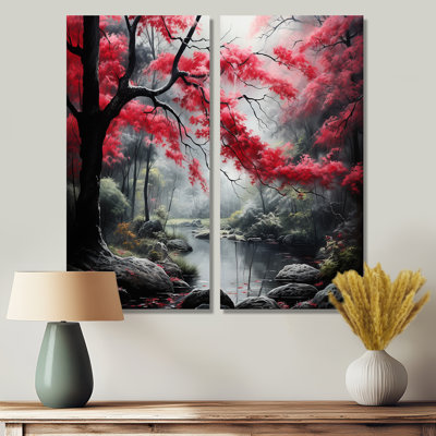 «Red Forest III», ensemble d'art mural mural rouge minimaliste