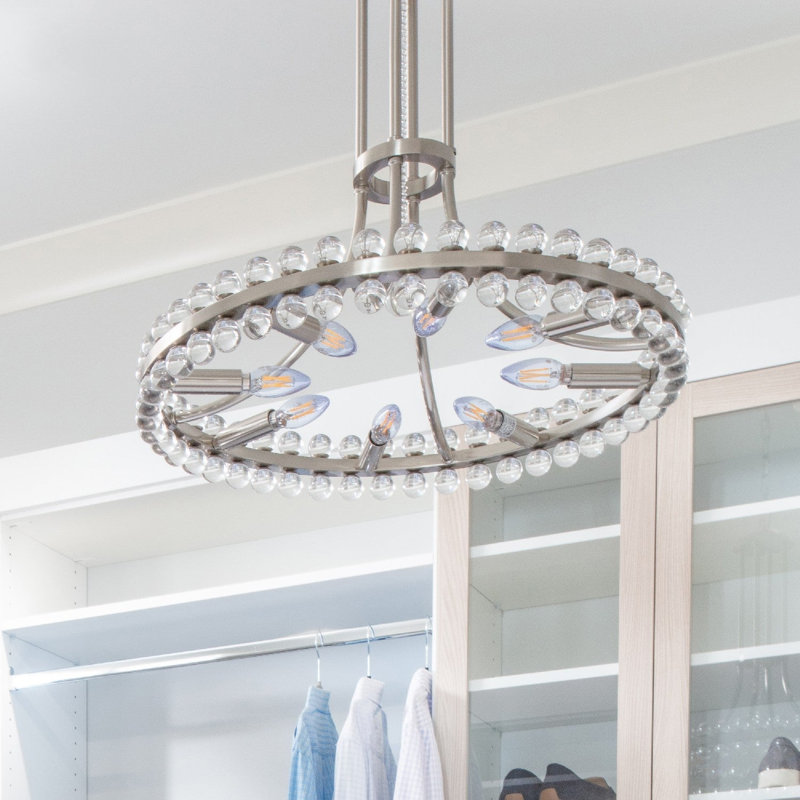 Clover 12-Light Crystal Pendant, 28.75", Aged Brass