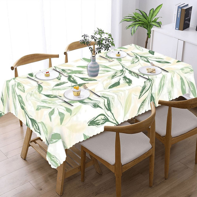 Nappe 60 "x 120" festonnée à la main à motif de feuilles vertes festonnée